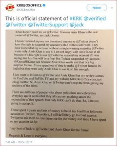 This is official statement of #KRK @verified @Twitter @TwitterSupport @jack