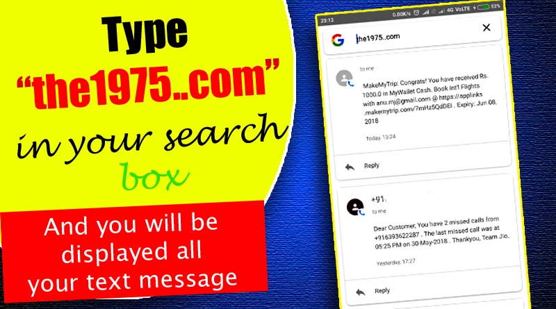 Bug on Android devices Typing 'the1975..com' shows personal text messages in Search