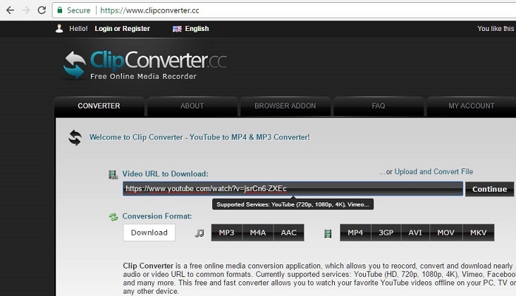Clipconverter is yet another popular online tool to download YouTube video in different format