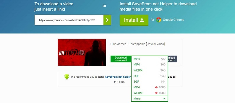 download YouTube video as mp3 using drop down menu.