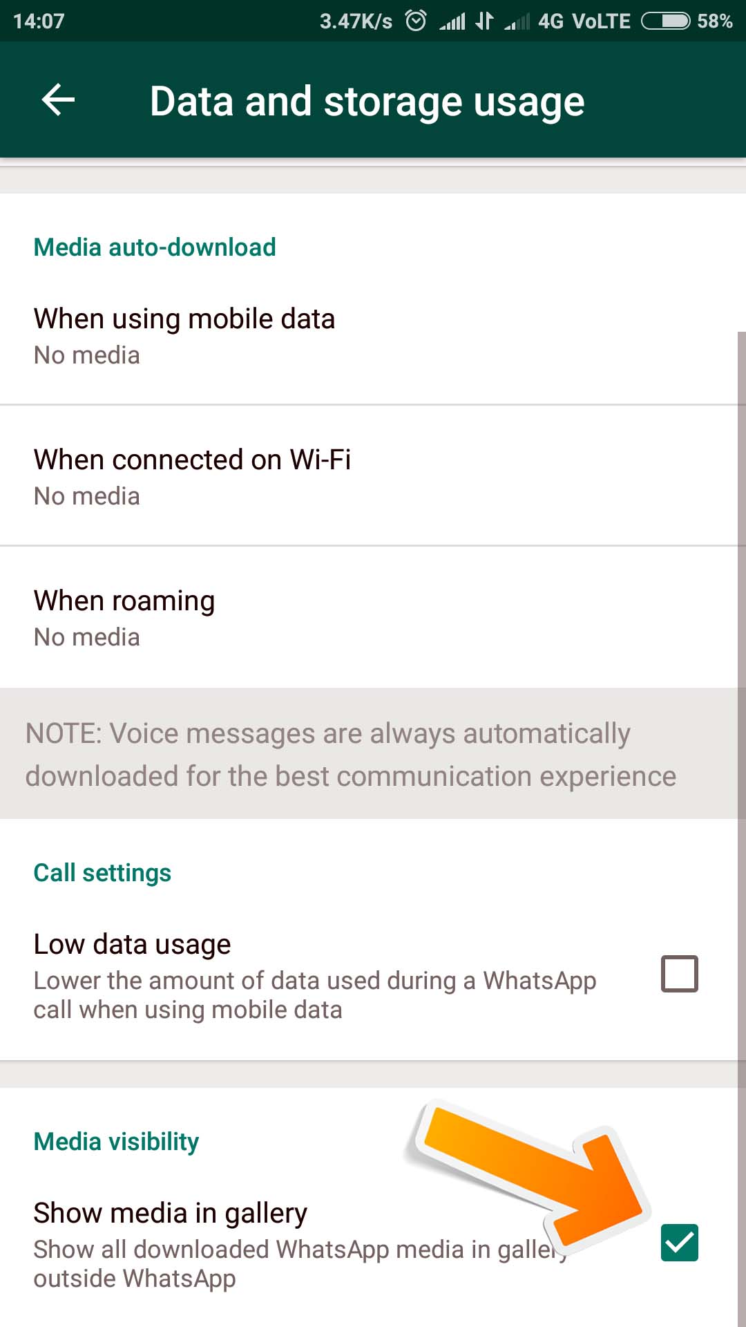 Uncheck it to hide WhatsApp Photos and Videos media from Gallery.