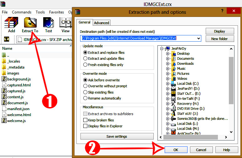 extract IDMGCExt.crx in a folder