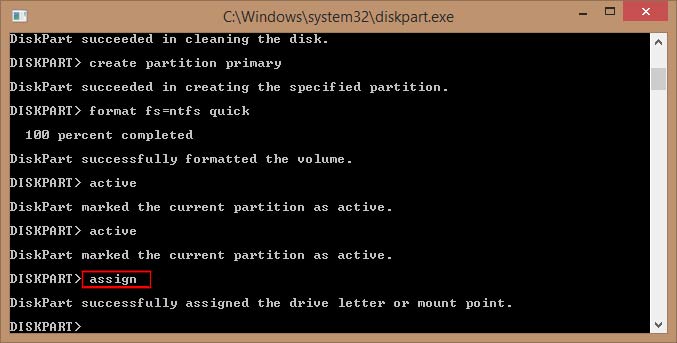 type assign to assign a disk letter to USB