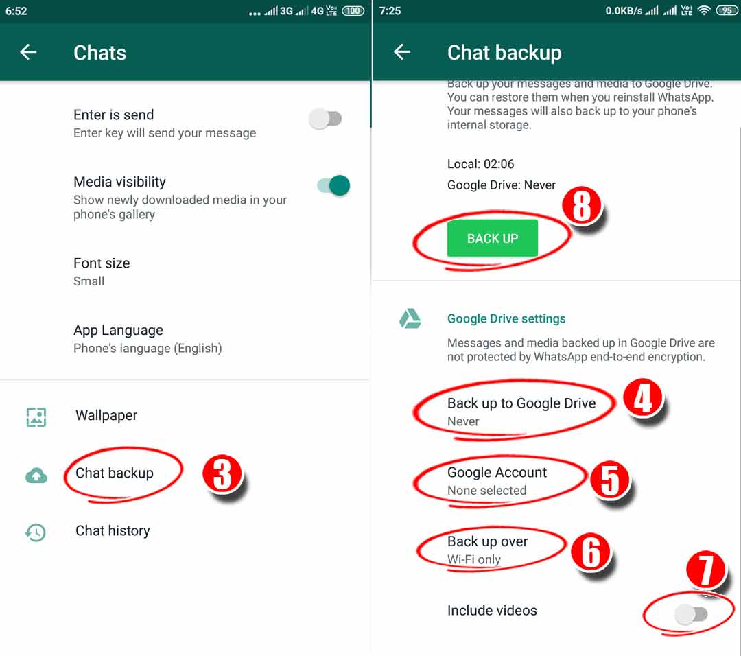 Whatsapp chat backup setting 